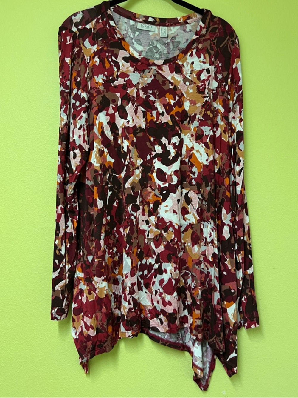 LOGO by Lori Goldstein Burgundy Multi-Color Long Sleeve Tunic